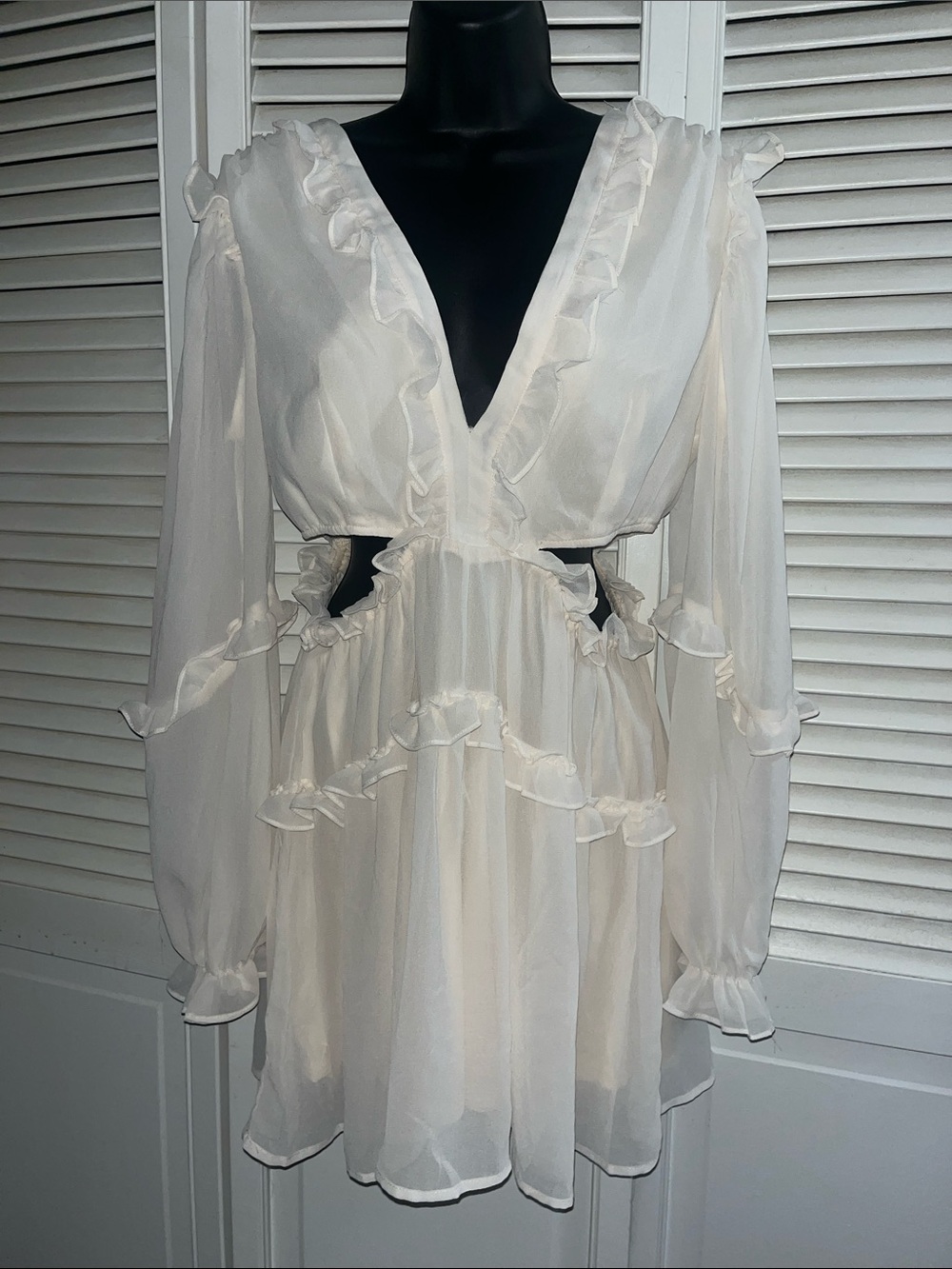 privy Cream Ruffle Mini Dress